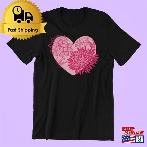Tops - Pink Flower Heart Shirt Minimalist  T-Shirt Classic